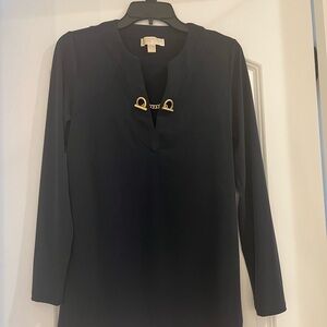 Navy Blue Michael Kors Long Sleeve Tunic with Gold Chain